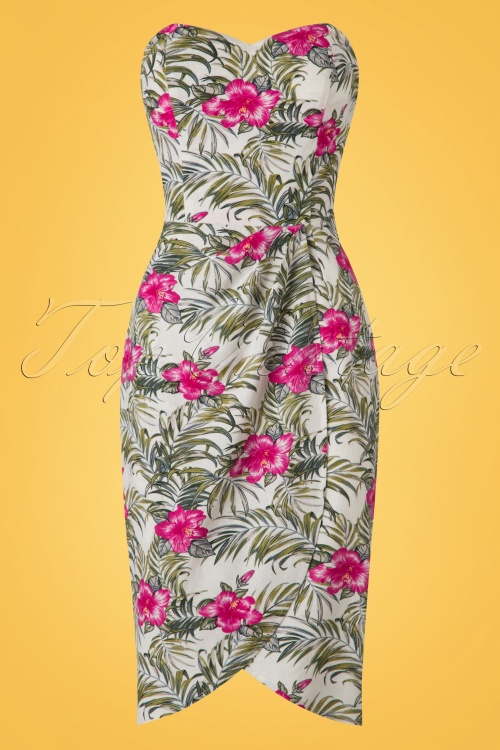 Collectif Clothing - Mahina Tropical Hibiscus Sarong Dress Années 50 en Ivoire 4