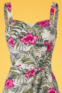 Collectif Clothing - Mahina Tropical Hibiscus Sarong Dress Années 50 en Ivoire 6