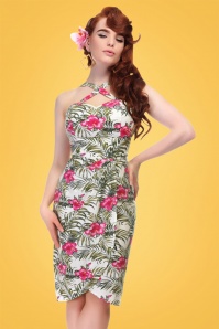 Collectif Clothing - Mahina Tropical Hibiscus Sarong Dress Années 50 en Ivoire 10