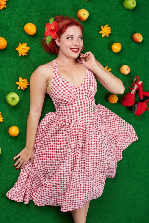 Miss Candyfloss - 50s Margita Daisy Swing Dress in Red