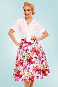 Dolly and Dotty - 50s Blossom Flower Swing Skirt in White and Pink 6