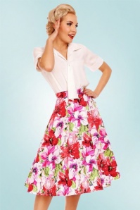 Dolly and Dotty - 50s Blossom Flower Swing Skirt in White and Pink 4