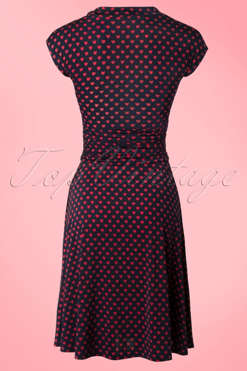 Retrolicious - 50s Bridget Heart Bombshell Dress in Navy and Red 6