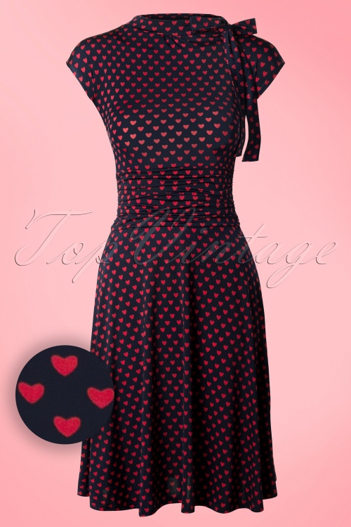 Retrolicious - 50s Bridget Heart Bombshell Dress in Navy and Red 2