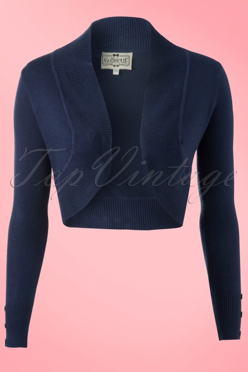 Collectif Clothing - Jean Knitted Bolero Années 50 en Bleu Marine  2