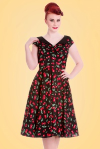 Bunny - Cherry Pop Swing Dress Années 50 en Noir 4