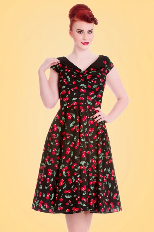 50s Cherry Pop Swing Dress in Black