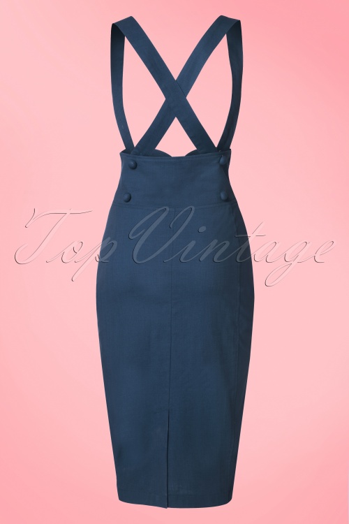 Collectif Clothing - Agarva Braces High Waist Pencil Skirt Années 50 en Bleu Marine 5