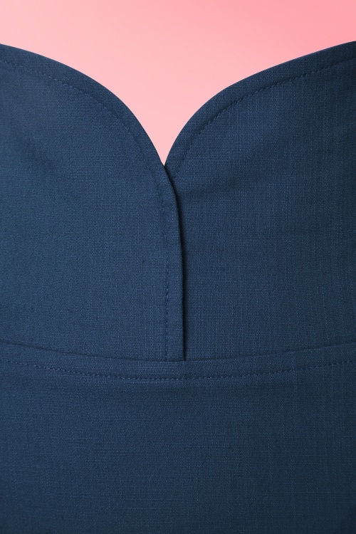 Collectif Clothing - Agarva Braces Bleistiftrock mit hoher Taille in Marineblau 4