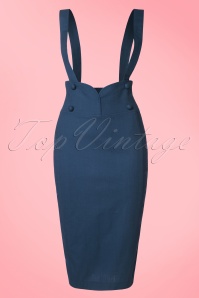 Collectif Clothing - Agarva Braces High Waist Pencil Skirt Années 50 en Bleu Marine 3