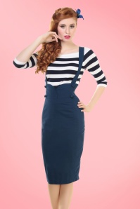 Collectif Clothing - 50s Agarva Braces High Waist Pencil Skirt in Navy 6