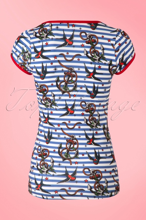 Sassy Sally - 50s Leona Sailor Top in Blue and White Stripes 3