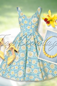 Bunny - Robe Années 50 Sunshine Floral Gingham Swing Dress en Bleu 10