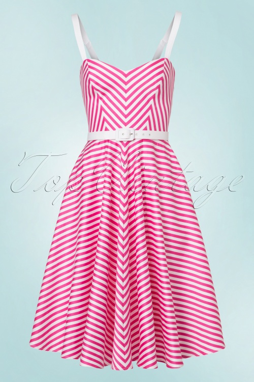 Vixen by Micheline Pitt - 50s Dollface Swing Dress in Pink and White Stripes 2