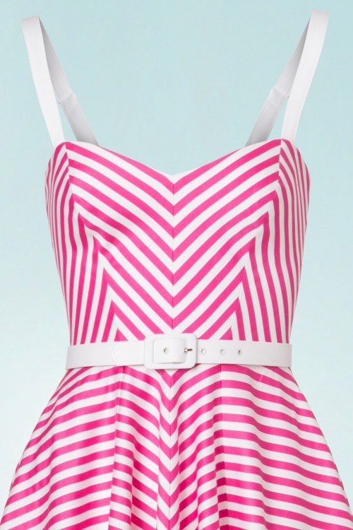 Vixen by Micheline Pitt - Dollface Swing-Kleid in rosa und weißen Streifen 5