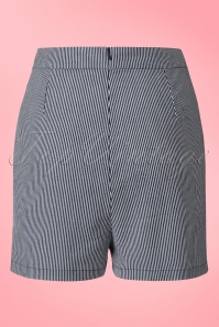 Collectif Clothing - Talis Striped Shorts Années 50 en Blue Marine et Ivoire 4