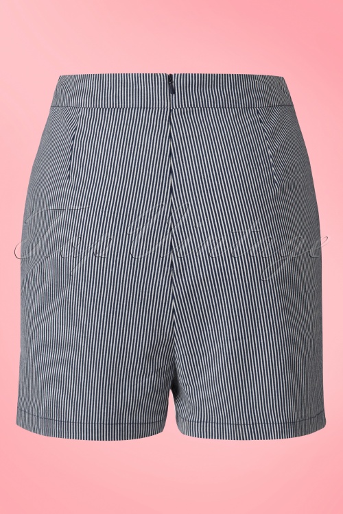 Collectif Clothing - 50s Talis Striped Shorts in Navy and Ivory 4