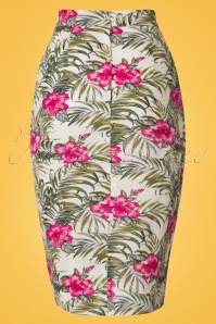 Collectif Clothing - Kala Tropical Hibiscus Sarong Skirt Années 50 en Ivoire 5