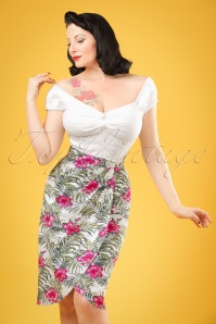 Collectif Clothing - Kala Tropical Hibiscus Sarong Skirt Années 50 en Ivoire