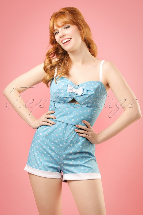 Collectif Clothing - 50s Ariel Nautical Playsuit in Blue