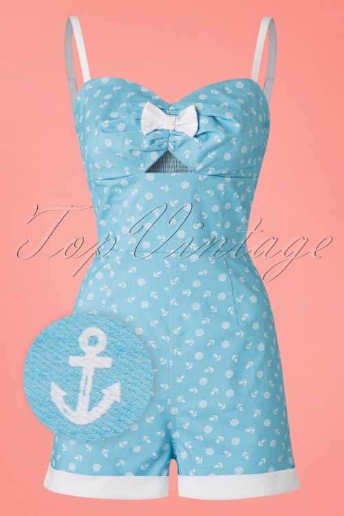 Collectif Clothing - 50s Ariel Nautical Playsuit in Blue 2