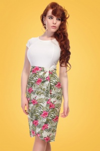 Collectif Clothing - 50s Kala Tropical Hibiscus Sarong Skirt in Ivory 4