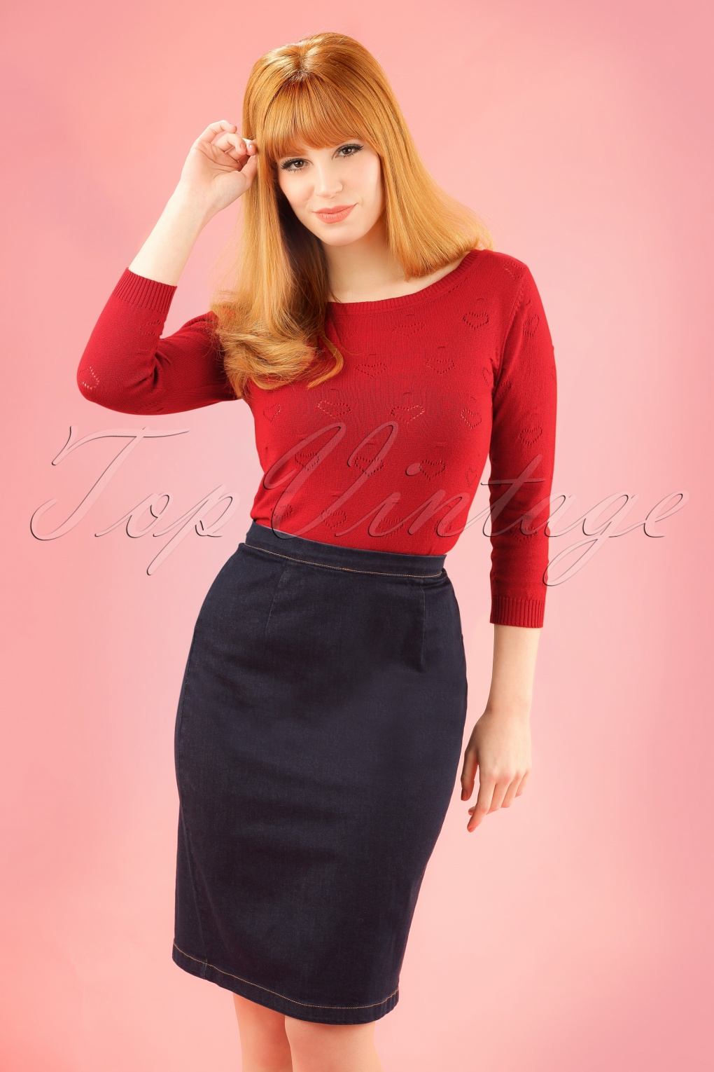 60s Tube Denim Skirt in Ink Blue