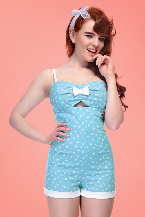 Collectif Clothing - 50s Ariel Nautical Playsuit in Blue 5