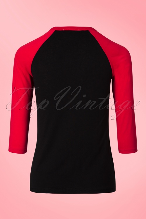 Vixen by Micheline Pitt - Femme Fatale Baseball Shirt Années 50 en Noir et Rouge 6
