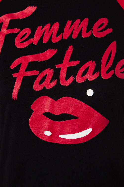 Vixen by Micheline Pitt - Femme Fatale Baseball Shirt Années 50 en Noir et Rouge 5