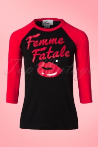 Vixen by Micheline Pitt - Femme Fatale Baseball Shirt Années 50 en Noir et Rouge 4