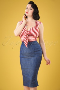 Miss Candyfloss - 50s Nicky Lee Denim Pencil Skirt in Navy