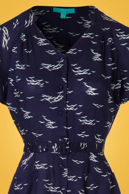 Fever - Padstow Birds Swing Dress Années 40 en Bleu Marine 3