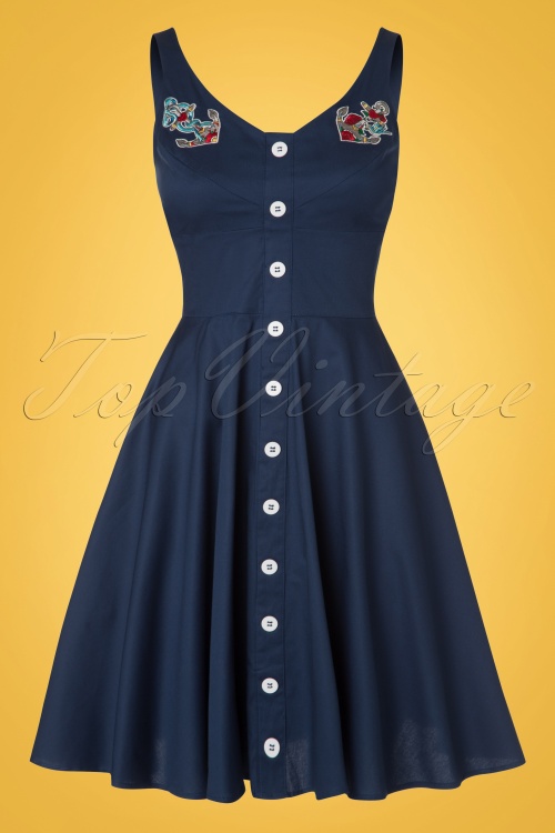 Bunny - Sela Swing Dress Années 50 en Bleu Marine 2