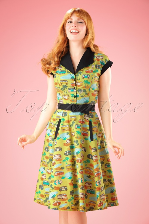 Banned Retro - 50s Starlight Swing Dress in Lime Green