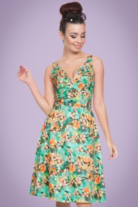 Vixen - 50s Lizabeth Floral Swing Dress in Green 6
