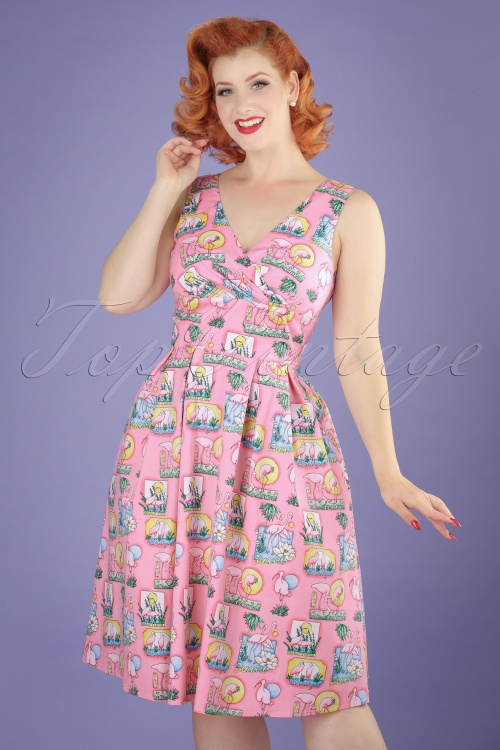 Bunny - Robe Années 50 Maxine Flamingo Swing Dress en Rose