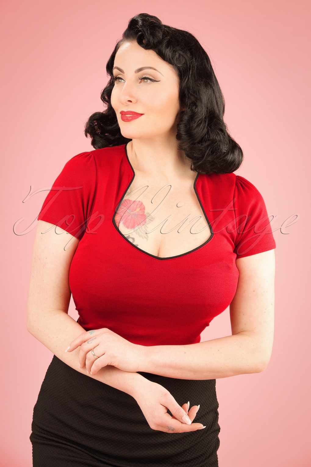 50s Sophia Top in Red and Black