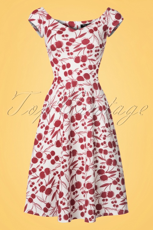 Vintage Chic for Topvintage - Emma Cherry Swing Dress Années 50 en Blanc 2