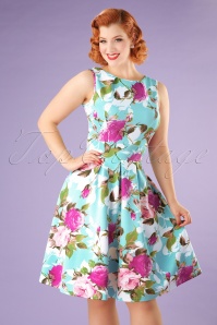 Vintage Chic for Topvintage - Veronica bloemen flare-jurk in mintblauw