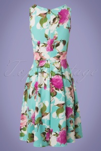 Vintage Chic for Topvintage - Veronica bloemen flare-jurk in mintblauw 4