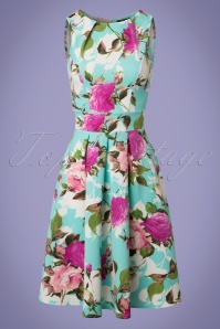Vintage Chic for Topvintage - 50s Veronica Floral Flare Dress in Mint Blue 2