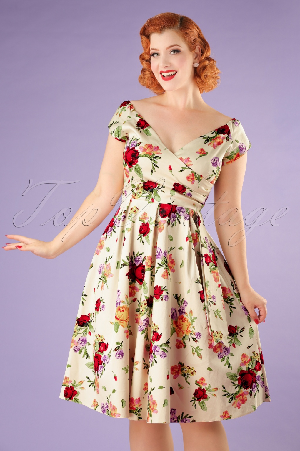 Lady V by Lady Vintage 50s Harriet Vintage Red Rose Swing Dress in ...