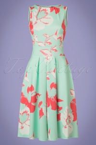 Vintage Chic for Topvintage - Veronica Floral Flare-jurk in mint en roze 2