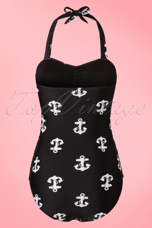 50s Anna Anchor Swimsuit in Black