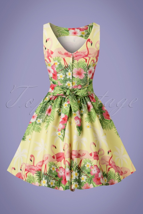 Lady V by Lady Vintage - 50s Tea Flamingo Swing Dress in Light Yellow 7