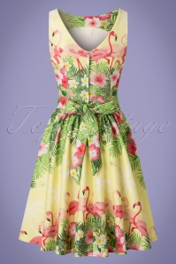 Lady V by Lady Vintage - 50s Tea Flamingo Swing Dress in Light Yellow 5