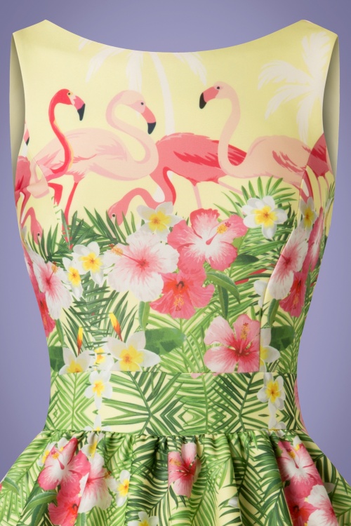 Lady V by Lady Vintage - Tea Flamingo Swing Dress Années 50 en Jaune Clair 4