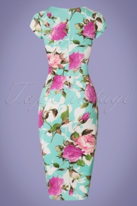Vintage Chic for Topvintage - 50s Laila Floral Pleated Pencil Dress in Mint Blue 5