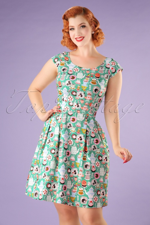 Retrolicious - 50s Mad Tea Party Dress in Green 2